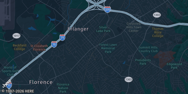 Map of Erlanger, KY. The exact address of Holiday Inn Cincinnati Airport is not known, so the map shows the area rather than a specific building.
