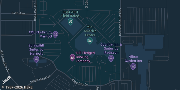 Map showing Mid-America Center in Council Bluffs, IA.