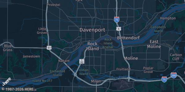 Map of Rock Island, IL. The exact address of this venue is not known, so the map shows the area rather than a specific building.