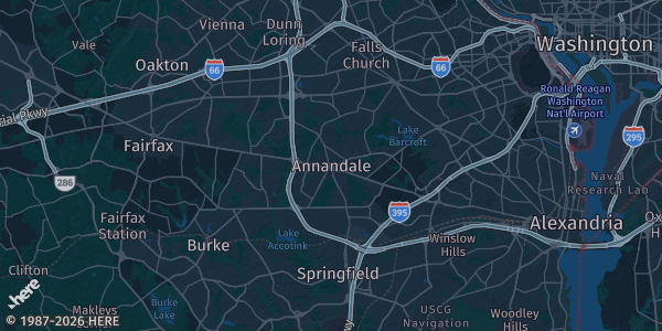 Map of Annandale, VA. The exact address of this venue is not known, so the map shows the area rather than a specific building.