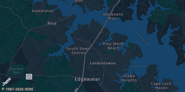 Map of Edgewater, MD. The exact address of Elks Lodge 622 is not known, so the map shows the area rather than a specific building.