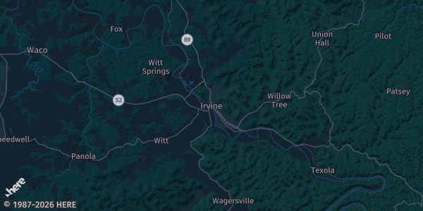 Map of Irvine, KY. The exact address of Estill County Fairgrounds Event Building is not known, so the map shows the area rather than a specific building.