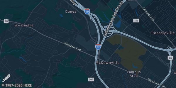 Map of Albany, NY. The exact address of Crossgates Mall is not known, so the map shows the area rather than a specific building.