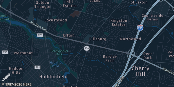 Map of Cherry Hill Township, NJ. The exact address of Holiday Inn Cherry Hill is not known, so the map shows the area rather than a specific building.