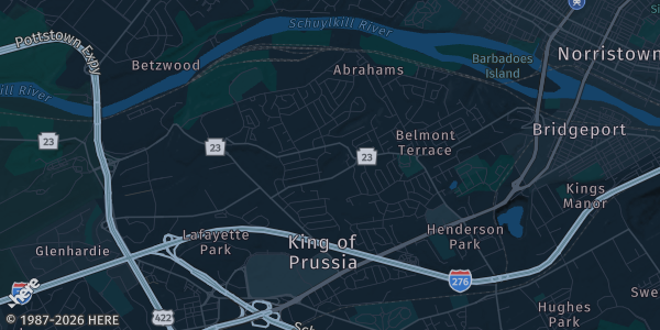 Map of King of Prussia, PA. The exact address of The Alloy King of Prussia Hotel is not known, so the map shows the area rather than a specific building.