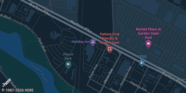 Map showing Holiday Inn Philadelphia-Cherry Hill in Cherry Hill Township, NJ.
