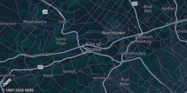 Map of King of Prussia, PA. The exact address of this venue is not known, so the map shows the area rather than a specific building.