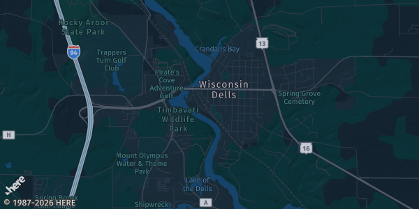Map of Wisconsin Dells, WI. The exact address of Chula Vista Resort - Wisconsin Dells Waterpark Resort is not known, so the map shows the area rather than a specific building.