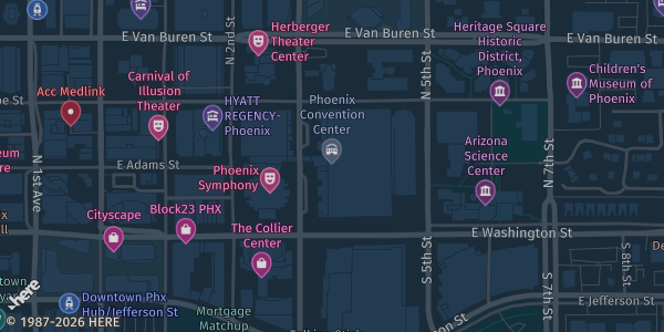 Map showing Phoenix Convention Center in Phoenix, AZ.