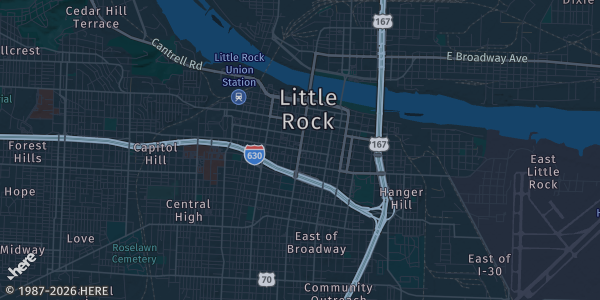 Map of Little Rock, AR. The exact address of Statehouse Convention Center is not known, so the map shows the area rather than a specific building.