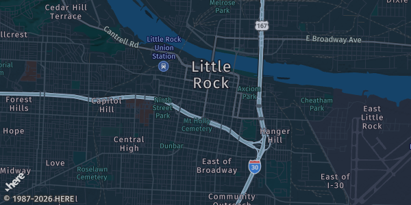 Map of Little Rock, AR. The exact address of Statehouse Convention Center is not known, so the map shows the area rather than a specific building.