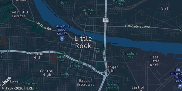 Map of Little Rock, AR. The exact address of Statehouse Convention Center is not known, so the map shows the area rather than a specific building.