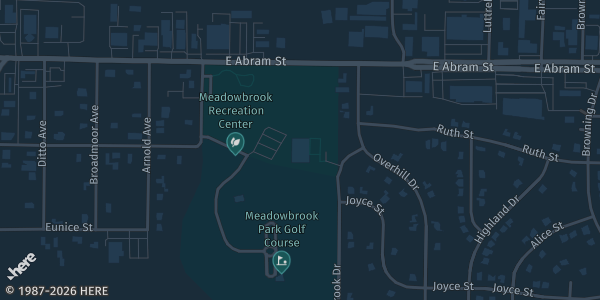 Map showing Meadowbrook Recreation Center in Arlington, TX.