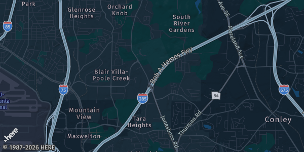 Map of Atlanta, GA. The exact address of Atlanta Expo Centers is not known, so the map shows the area rather than a specific building.