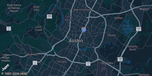 Map of Austin, TX. The exact address of Downtown Austin (Hilton Austin) is not known, so the map shows the area rather than a specific building.