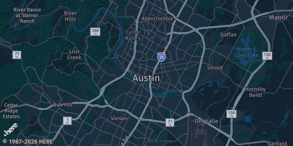 Map of Austin, TX. The exact address of Downtown Austin (Hilton Austin) is not known, so the map shows the area rather than a specific building.