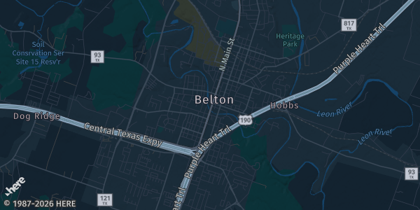 Map of Belton, TX. The exact address of Huntington Bank Expo is not known, so the map shows the area rather than a specific building.