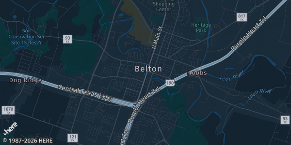 Map of Belton, TX. The exact address of Huntington Bank Expo is not known, so the map shows the area rather than a specific building.