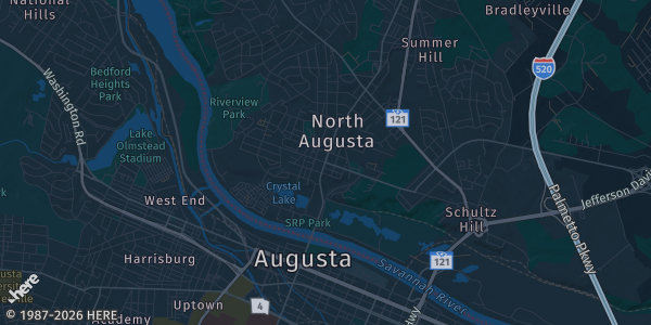Map of North Augusta, SC. The exact address of Riverview Park Activities Center is not known, so the map shows the area rather than a specific building.