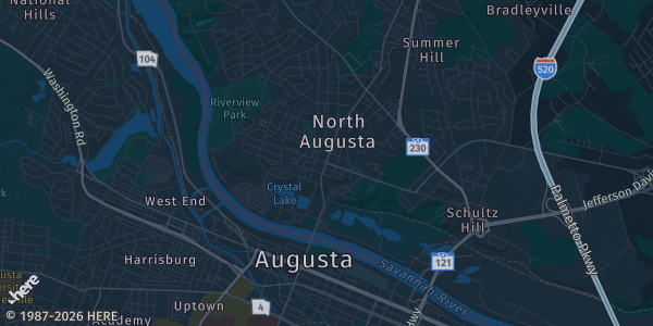 Map of North Augusta, SC. The exact address of Riverview Park Activities Center is not known, so the map shows the area rather than a specific building.