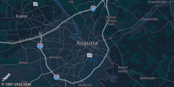 Map of Augusta, GA. The exact address of this venue is not known, so the map shows the area rather than a specific building.