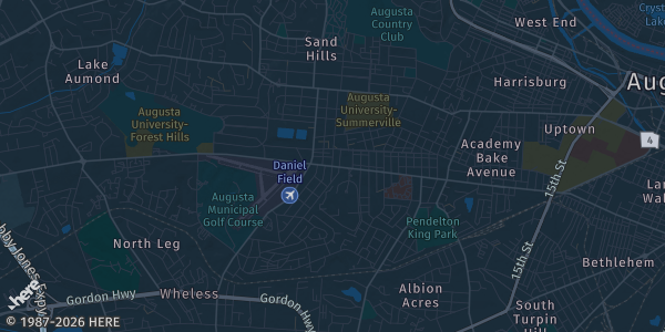Map of Augusta, GA. The exact address of Hilton Doubletree Hotel is not known, so the map shows the area rather than a specific building.