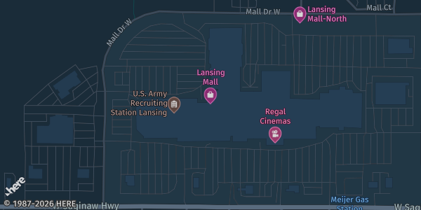 Map showing Lansing Mall in Lansing, MI.