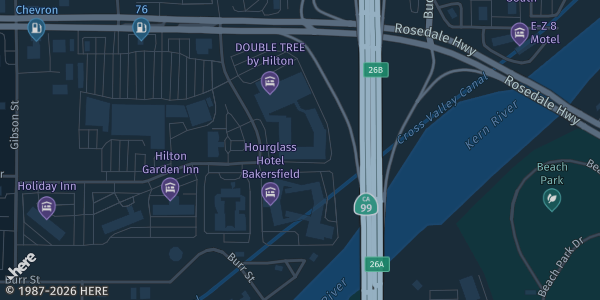 Map showing DoubleTree Hotel in Bakersfield, CA.