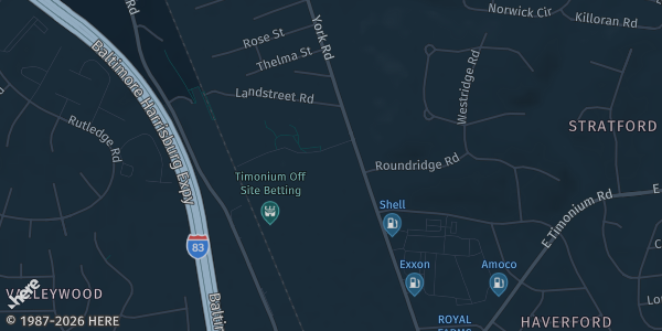 Map of Timonium, MD. The exact address of Maryland State Fairgrounds Mosner Miller Building is not known, so the map shows the area rather than a specific building.