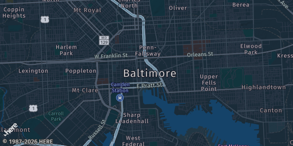 Map of Baltimore, MD. The exact address of Baltimore Comic Con is not known, so the map shows the area rather than a specific building.