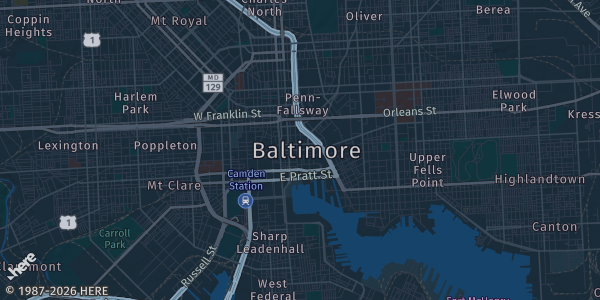Map of Baltimore, MD. The exact address of Baltimore Comic Con is not known, so the map shows the area rather than a specific building.