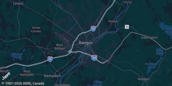 Map of Bangor, ME. The exact address of Bangor Elks BPOE #244 is not known, so the map shows the area rather than a specific building.