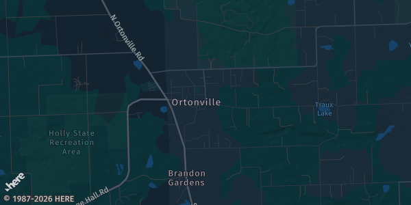 Map of Ortonville, MI. The exact address of Baseball Capital Sports and TCG show is not known, so the map shows the area rather than a specific building.