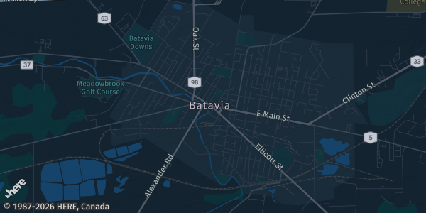 Map of Batavia, NY. The exact address of The Quality Inn Hotel is not known, so the map shows the area rather than a specific building.