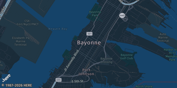 Map of Departing from Bayonne, NJ. The exact address of Royal Caribbean Independence of the Seas is not known, so the map shows the area rather than a specific building.
