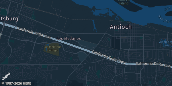 Map of Pittsburg, CA. The exact address of The Trade Emporium is not known, so the map shows the area rather than a specific building.