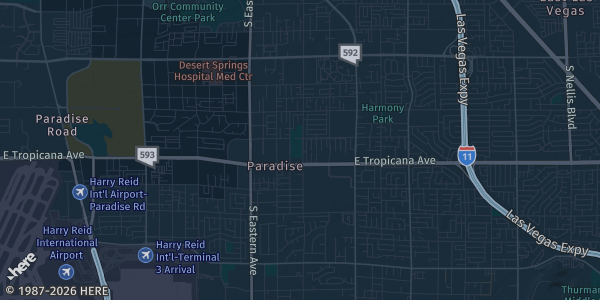 Map of Las Vegas, NV. The exact address of Paradice Recreation Center is not known, so the map shows the area rather than a specific building.