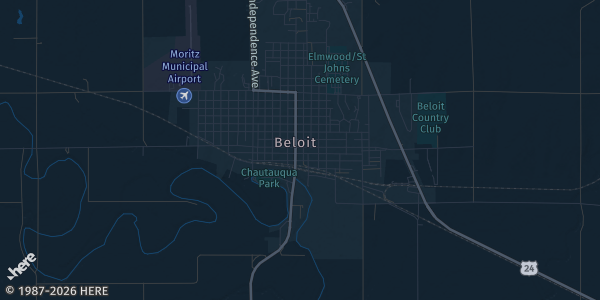 Map of Beloit, KS. The exact address of Beloit Fairgrounds Building is not known, so the map shows the area rather than a specific building.