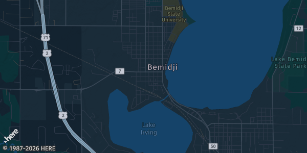Map of Bemidji, MN. The exact address of Bemidji Eagles Club is not known, so the map shows the area rather than a specific building.
