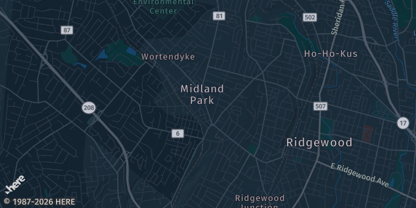 Map of Midland Park, NJ. The exact address of Midland Park High School is not known, so the map shows the area rather than a specific building.