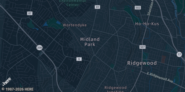 Map of Midland Park, NJ. The exact address of Midland Park High School is not known, so the map shows the area rather than a specific building.