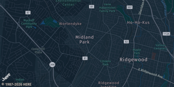 Map of Midland Park, NJ. The exact address of Midland Park High School is not known, so the map shows the area rather than a specific building.