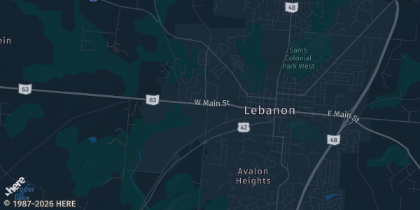 Map of Lebanon, OH. The exact address of Miami Valley Gaming is not known, so the map shows the area rather than a specific building.