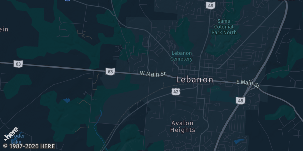 Map of Lebanon, OH. The exact address of Miami Valley Gaming is not known, so the map shows the area rather than a specific building.