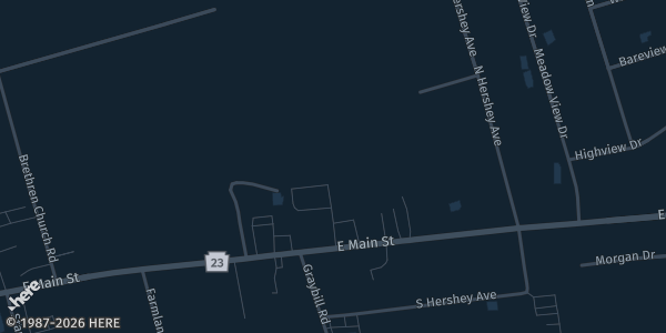 Map showing Bareville Fire Company Hall in Leola, PA.