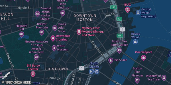 Map showing Hynes Convention Center in Boston, MA.