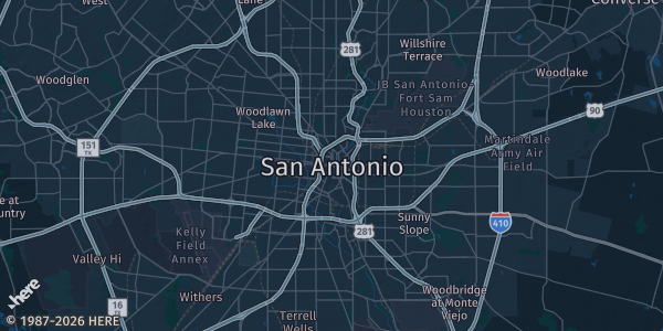 Map of San Antonio, TX. The exact address of UTSA Student Union is not known, so the map shows the area rather than a specific building.