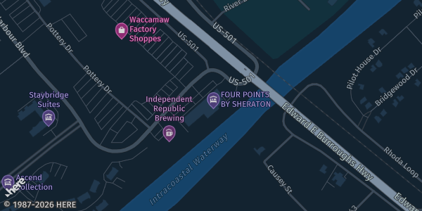 Map showing Four Points By Sheraton in Myrtle Beach, SC.