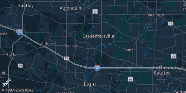 Map of East Dundee, IL. The exact address of Santa’s Village Ice Rink is not known, so the map shows the area rather than a specific building.