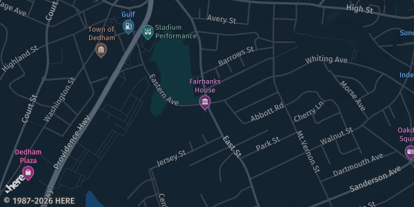 Map showing Holiday Inn in Dedham, MA.
